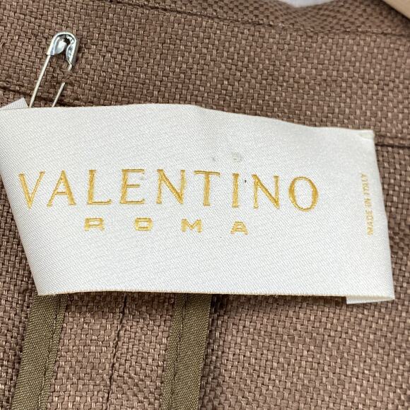 VALENTINO Blazer Womens 44 8 Linen Basketweave Ruffled One Button Brown Italy - Picture 4 of 14